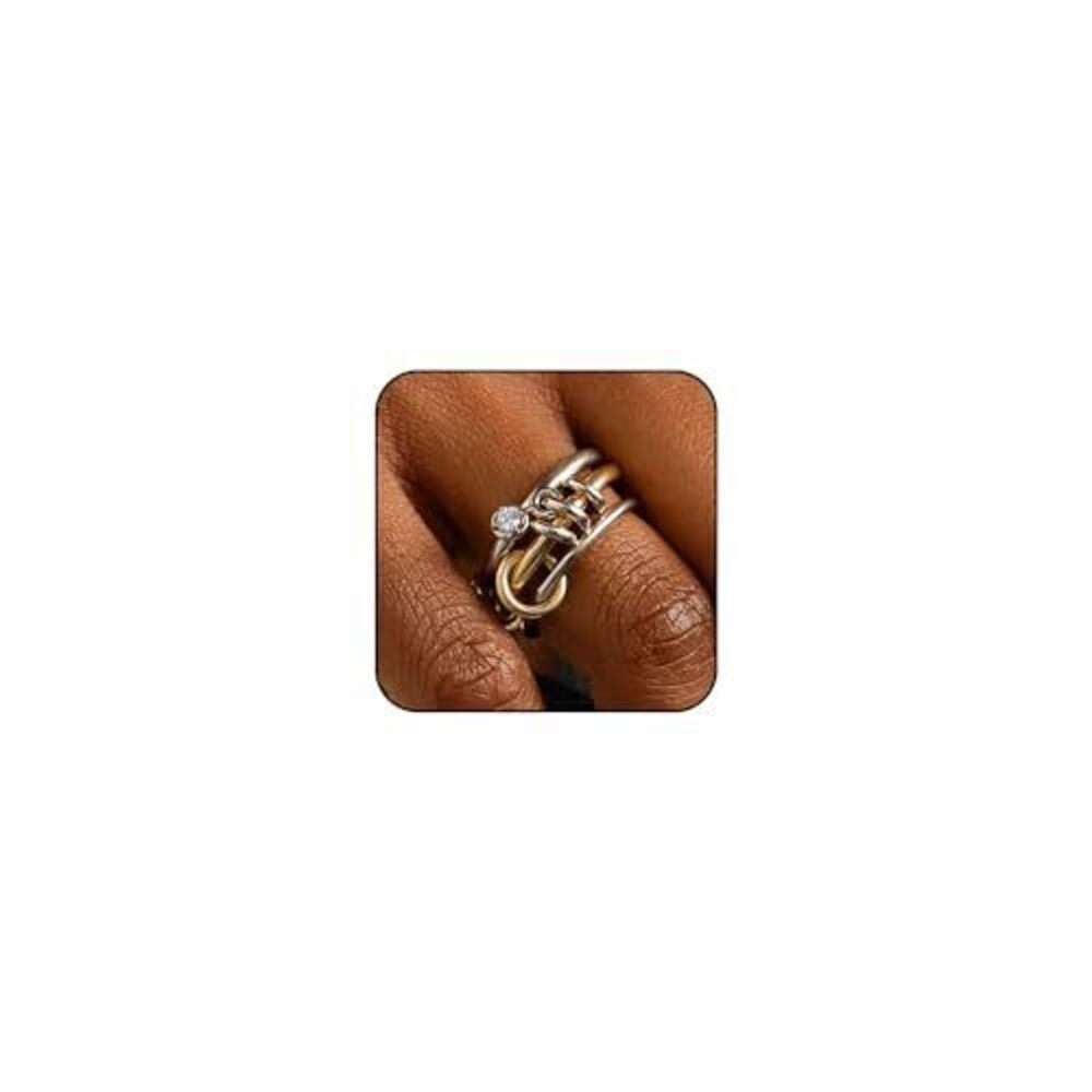 5587 Stackable Gold Rings 18K Gold Plated Interlocking Ring Stack Set Gold
